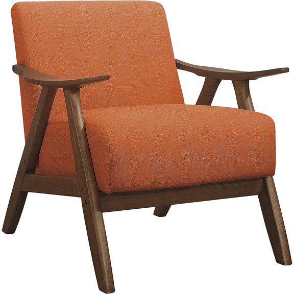 AngLink Modern Accent Upholstered Chairs - Mid Century Single Armchair with Cushion Back & Seat, Armrest, Walnut Finish Solid Rubber Wood Frame for Living Room Bedroom Office丨Orange