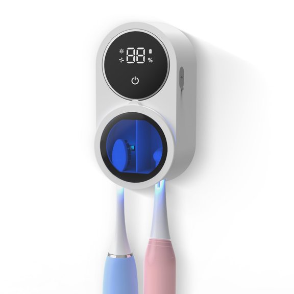 AngLink Wall Mounted Toothbrush Holder and Cleaner Smart Light Cleaning and Fan Drying Automatic Rotating Cover Toothbrush Case with Digtal Screen Display Portable Toothbrush Device for Trips.