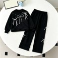 thumbnail image 1 of Angala 2 Piece Outfits For Girls Crew Neck Long Sleeve Bow Detail Sweatshirt With Pants Set Girls Fall Season Wear Clothes, 1 of 7