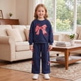 thumbnail image 1 of Angala 2 Piece Outfits For Girls Crew Neck Long Sleeve Bowknot Print Sweatshirt With Sweatpants Set Girls Autumn Daily Wear Clothes, 1 of 4