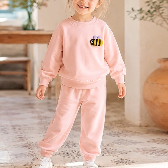 Angala 2 Piece Outfits For Girls Crew Neck Long Sleeve Graphic Print Sweatshirt With Jogger Pants Set Girls Autumn Daily Wear Clothes