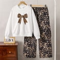 thumbnail image 1 of Angala 2 Piece Outfits For Girls Crew Neck Long Sleeve Leopard Bowknot Print Sweatshirt With Wide Leg Pants Set Girls Autumn Daily Wear Clothes, 1 of 9