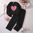 thumbnail image 1 of Angala 2 Piece Outfits For Girls Crew Neck Long Sleeve Love Heart Print Fleece Tracksuit With Wide Leg Pants Set Girls Fall Season Wear Clothes, 1 of 9