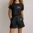 thumbnail image 1 of Angala 2 Piece Outfits For Girls Crew Neck Short Sleeve Bowknot Print T Shirt With Active Shorts Set Girls Autumn Daily Wear Clothes, 1 of 4