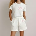 thumbnail image 1 of Angala 2 Piece Outfits For Girls Crew Neck Short Sleeve Bowknot Print T Shirt With Active Shorts Set Girls Autumn Daily Wear Clothes, 1 of 4