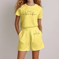 thumbnail image 1 of Angala 2 Piece Outfits For Girls Crew Neck Short Sleeve Graphic Print T Shirt With Active Shorts Set Girls Autumn Daily Wear Clothes, 1 of 4