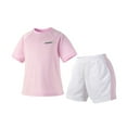 thumbnail image 1 of Angala 2 Piece Outfits For Girls Crew Neck Short Sleeve Letter Print T Shirt With Active Shorts Set Girls Fall Season Wear Clothes, 1 of 4