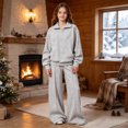 thumbnail image 1 of Angala 2 Piece Outfits For Girls Hooded Long Sleeve Half Zip Fleece Sweatshirt With High Waist Wide Leg Pants Set Girls Fall Season Wear Clothes, 1 of 9