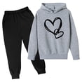 thumbnail image 1 of Angala 2 Piece Outfits For Girls Long Sleeve Love Heart Print Oversized Hoodie With Jogger Pants Set Girls Fall Season Wear Clothes, 1 of 2
