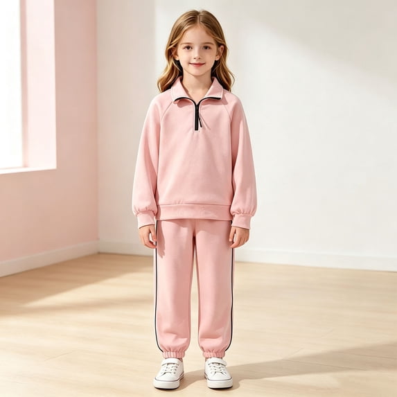 Angala 2 Piece Outfits For Girls Notch Neck Long Sleeve Sweatshirt With Jogger Pants Set Girls Autumn Daily Wear Clothes
