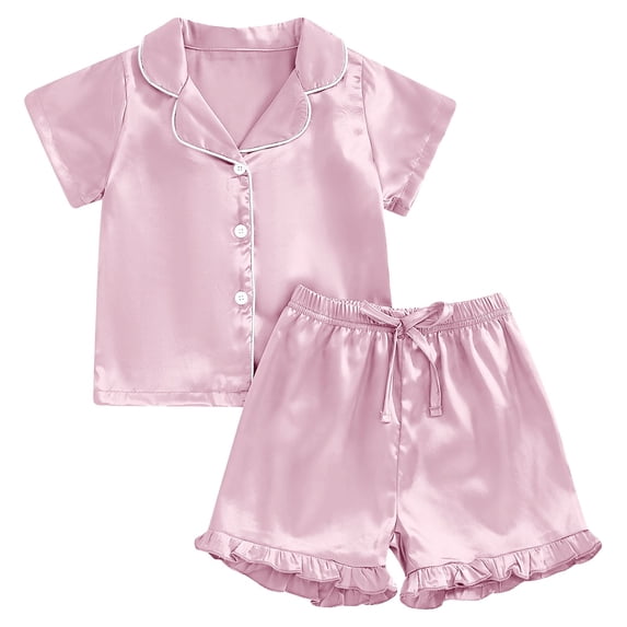 Angala 2 Piece Outfits For Girls Notch Neck Short Sleeve Homewear With Shorts Set Girls Autumn Daily Wear Clothes