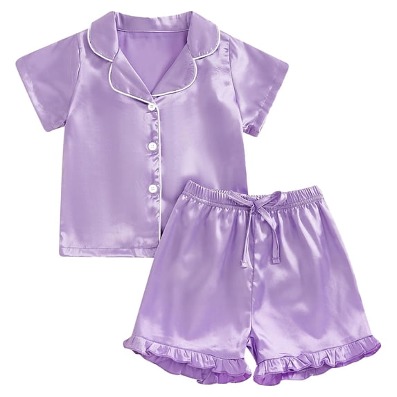 Angala 2 Piece Outfits For Girls Notch Neck Short Sleeve Homewear With Shorts Set Girls Fall Season Wear Clothes
