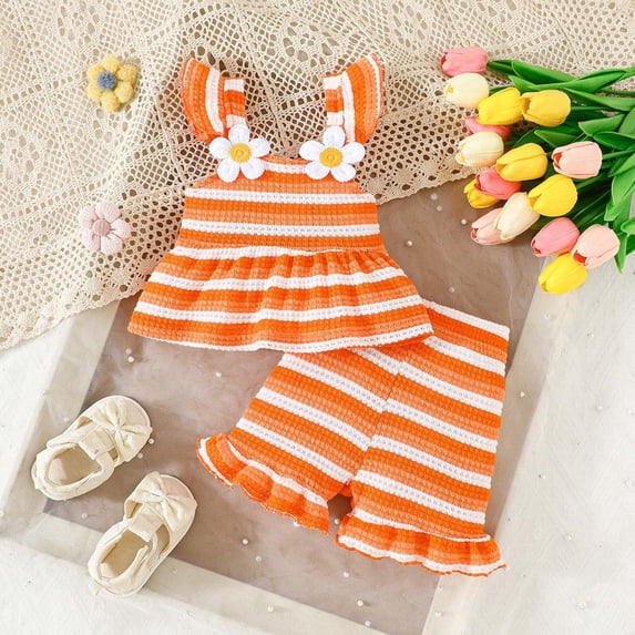 Angala 2 Piece Outfits For Girls Square Collar Sleeveless Striped Camisole Top With Shorts Set Girls Fall Season Wear Clothes