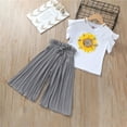 thumbnail image 1 of Angala 2 Piece Outfits For Girls V-Neck Short Sleeve Floral Pattern T Shirt Tops With Wide Leg Pants Set Girls Autumn Daily Wear Clothes, 1 of 7