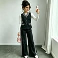 thumbnail image 1 of Angala 2 Piece Outfits For Girls V-Neck Sleeveless Vest With Wide Leg Trousers Set Girls Fall Season Wear Clothes, 1 of 3