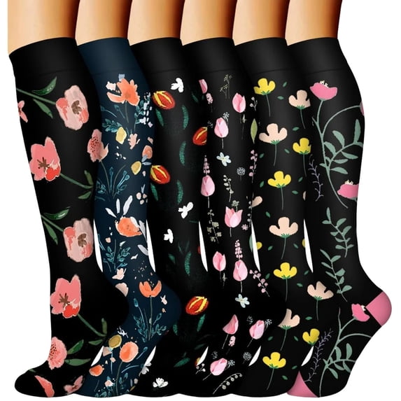 Angala 6PC Long Compression Socks Leggings Long Running Compression Socks Outdoor Sports Socks Cozy Stylish Basic Stockings