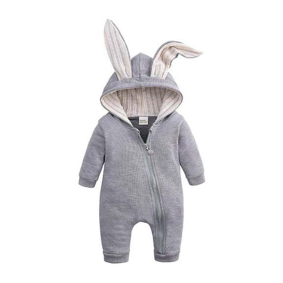 Angala Animal Bunny Baby Easter Romper Long Ear Rabbit Hoodie Romper Jumpsuit With Zipper Breathable Cute Stylish Children Bodysuits 6-9 Months