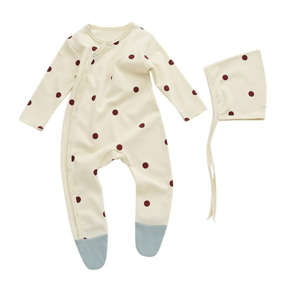 Angala Baby Boys Girls Sleepwear Romper Long Sleeve Graphic Print Footed Bodysuit Jumpsuit Pajamas Hat Breathable Cute Stylish Children Bodysuits 0-3 Months
