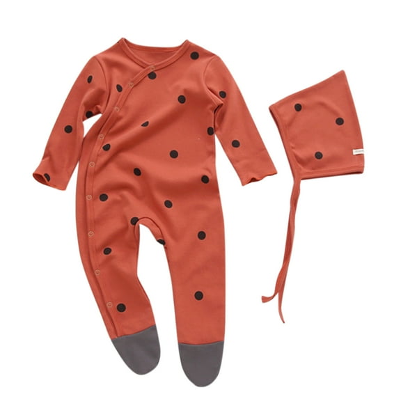 Angala Baby Boys Girls Sleepwear Romper Long Sleeve Graphic Print Footed Bodysuit Jumpsuit Pajamas Hat Breathable Cute Stylish Children Bodysuits 6-12 Months