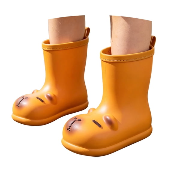 Angala Baby Rain Boots Mid Calf Capybara Design Waterproof Lightweight Cute Rainy Season Rain Boots Kids Size 8-9 Years Orange