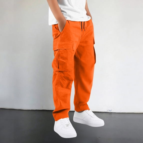 Angala Big Boys Cargo Pants Relaxed Fit With Pockets Fall Casual Boys Baggy Trousers Size 7-8 Years Orange