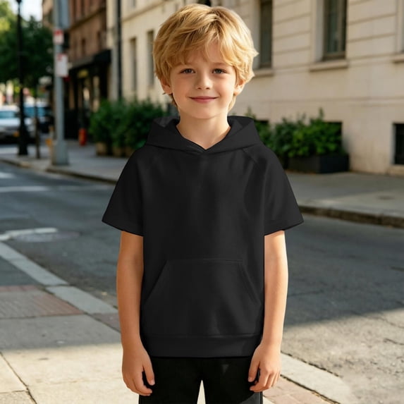 Angala Big Boys Hoodie Short Sleeve Fall Sweatshirt School Daily Wear Boys Casual Athletic Top