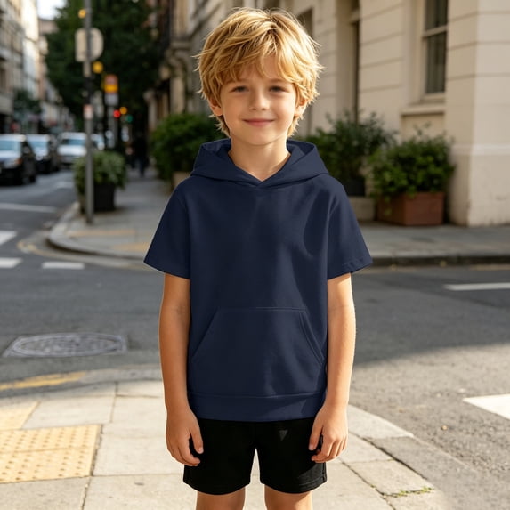Angala Big Boys Hoodie Short Sleeve Fall Sweatshirt School Daily Wear Boys Casual Sports Top