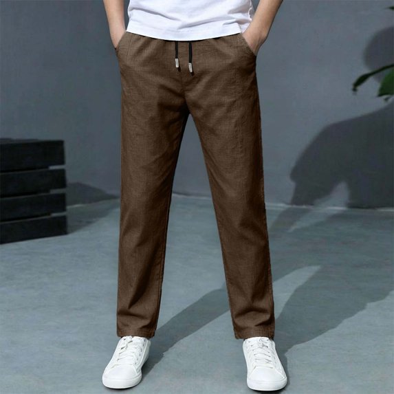 Angala Big Boys School Pants Tapered Leg With Pockets And Drawstring Fall Casual Boys Baggy Pants Size 11-12 Years Coffee