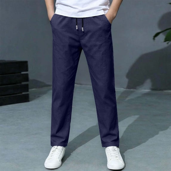 Angala Big Boys School Pants Tapered Leg With Pockets And Drawstring Fall Casual Boys Baggy Trousers Size 10-11 Years Navy