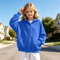 thumbnail image 1 of Angala Big Girls Zip Up Hoodie Fall Sweatshirt School Daily Wear Girls Soft Jacket Size 7-8 Years Blue, 1 of 6
