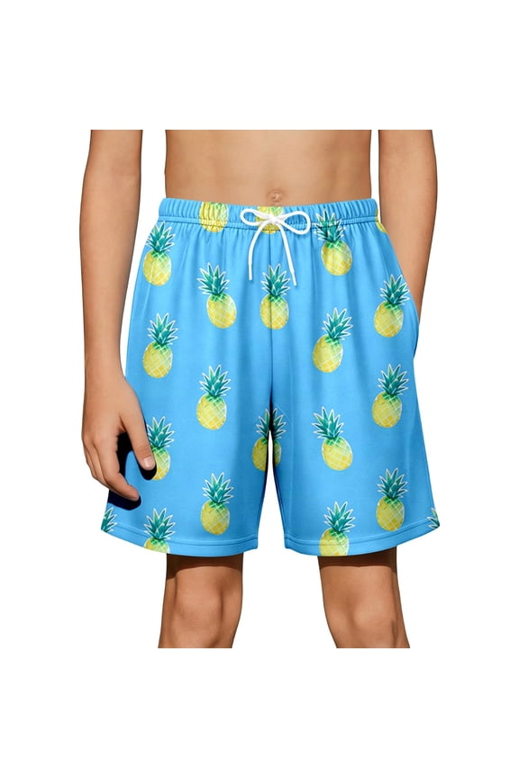 Boys Shorts Elastic Waist Pineapple Print Swim Shorts Summer Cool Relaxed Fit Comfortable Dailywear Boys Shorts Size 11-12 Years Sky Blue