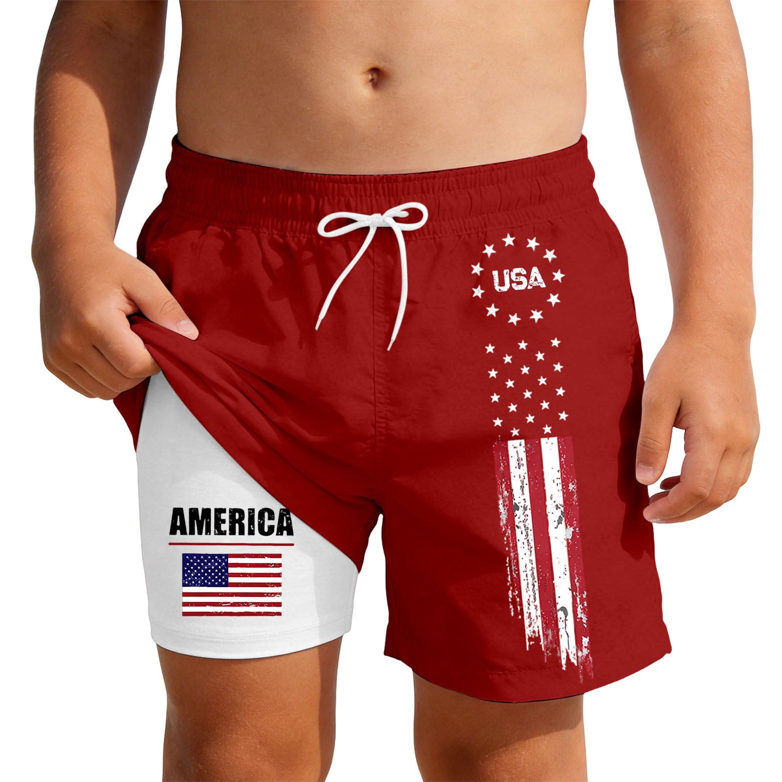 Angala Boys Shorts Patriotic Print Elastic Waist Swim Trunks Summer Two ...