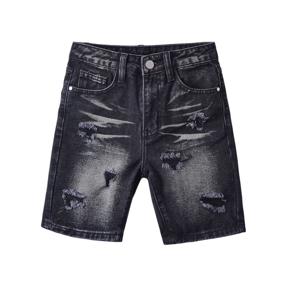 Angala Boys Shorts Solid Color Elastic Waist Pockets Jean Shorts Summer Casual Lightweight Comfortable Boys Shorts Size 4-5 Years Black