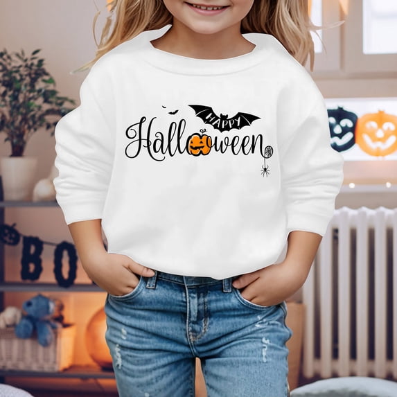 Angala Boys Sweatshirt for Halloween Letter Graphic Hoodie Crew Neck Winter Boy Warm Pullover Comfortable Festival Wear