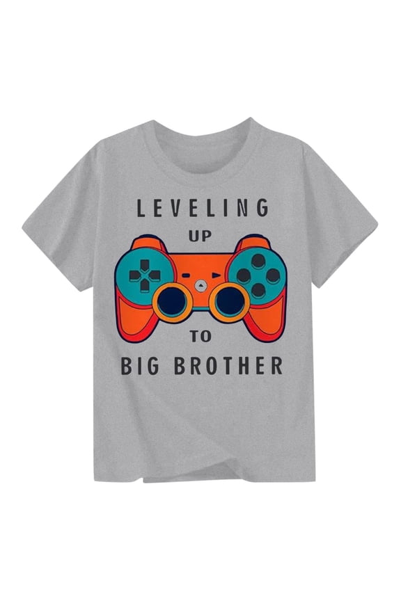 Boys T-Shirts Short Sleeve Crew Neck Graphic Print Summer Regular Fit Breathable Stretchable Casual Dailywear Shirts Child Size 1-2 Years Grey