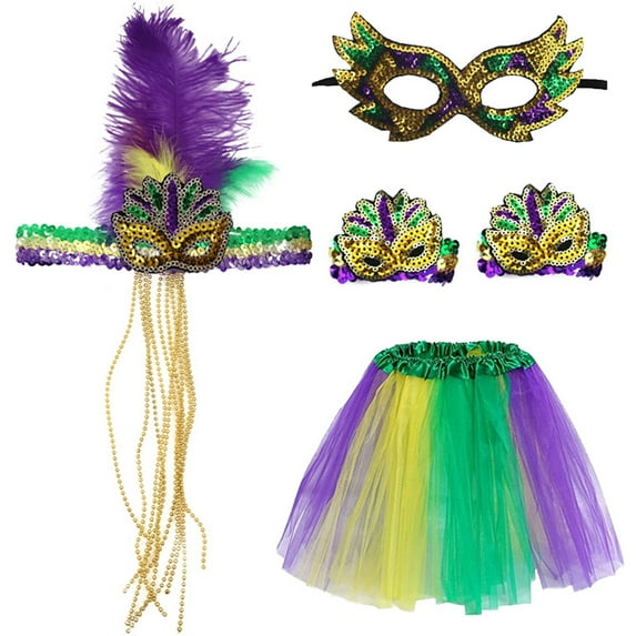 Angala Carnival Carnival Dress Up Set Combination Accessories Tutu Dress Sequin Feather Tricolor Headband Party Fashion Beautiful Stylish Women's Skirt