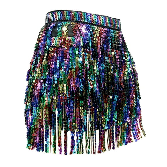 Angala Carnival Performance Clothing Colorful Fringed Waist Towel Belly Dance Sequined Fringed Towel Performance Clothing Dance Skirt. Beautiful Stylish Women's Skirt