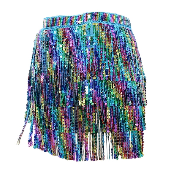 Angala Carnival Performance Clothing Colorful Fringed Waist Towel Belly Dance Sequined Fringed Towel Performance Clothing Dance Skirt. Beautiful Stylish Women's Skirt
