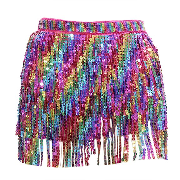 Angala Carnival Performance Clothing Colorful Fringed Waist Towel Belly Dance Sequined Fringed Towel Performance Clothing Dance Skirt. Beautiful Stylish Women's Skirt