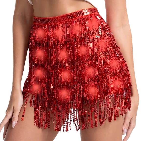 Angala Carnival Women Sequin Tassel Mini Skirts Rave Fringe Hip Scarf For Festival Beautiful Cozy Women's Dress