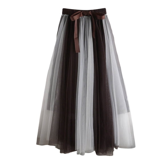 Angala Carnival Women's A Line Tulle Party Dinner Skirt Brown Stretchy High Waisted Flared Skirt Beautiful Stylish Women's Skirt