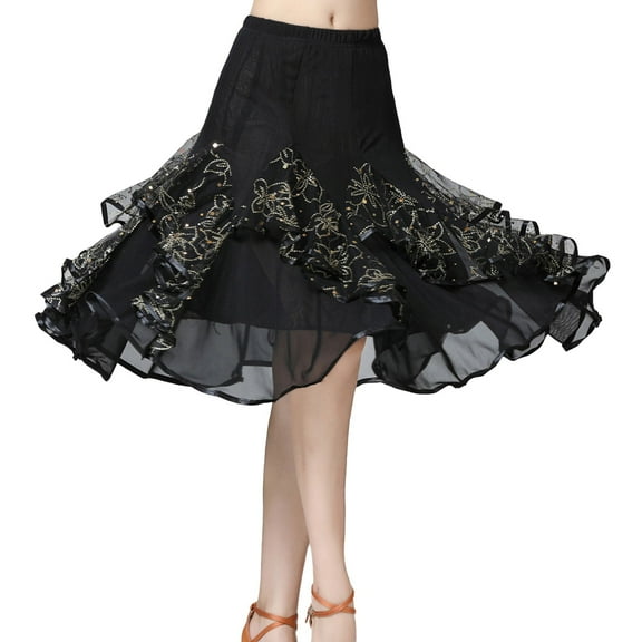 Angala Carnival Womens Large Swing Half Skirt Lace Dance Skirt Ballroom Practice Skirt Performance Skirt Beautiful Stylish Women's Skirt