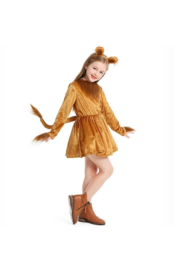 Cartoon Dress For Kids Girls Velour Fleece Dress With Tail And Headband Party Casual Stylish Cozy Girl's Dress 8-10 Years