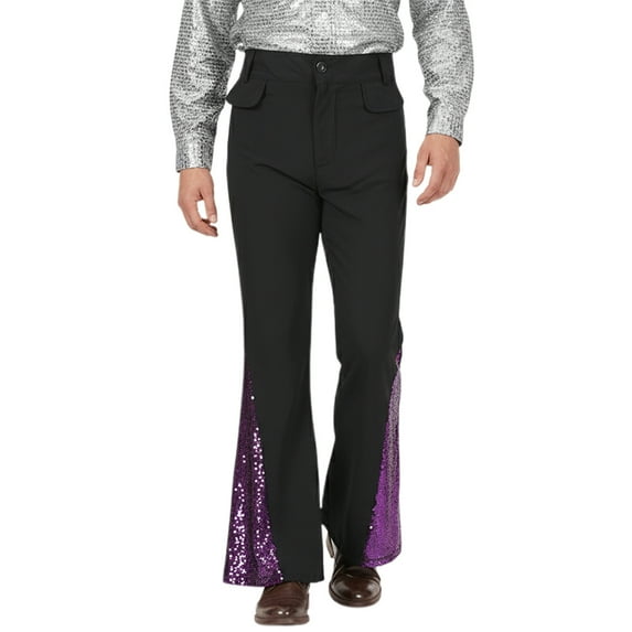 Angala Casual Flared Pants With Sparkling Sequins For Disco Party Nightclub Retro Style Comfortable Stretch Fit Stylish Casual Men's Trousers