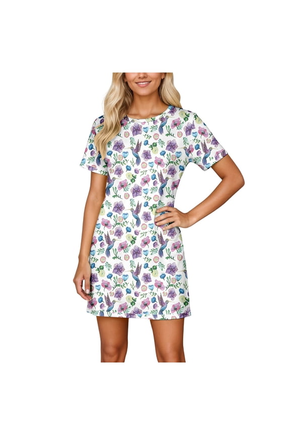 Casual Short Sleeve Floral Print Dress Everyday Fashion Comfortable Fit A Line Summer Daywear Tunic For Ladies Classic Elegant Casual Women's Dress