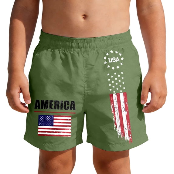 Angala Child Shorts Patriotic Print Elastic Waist Swim Trunks Summer Fourth Of July Loose Breathable Beach Dailywear Toddler Boys Shorts Size 3-4 Years Green