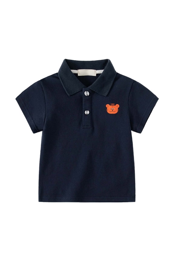 Child Tees Short Sleeve Lapel Neck Solid Color Button Summer Classic Fit Stretchable Comfortable Handsome Dailywear Casual Party Toddler Boys T Shirts Size 4-5 Years Navy