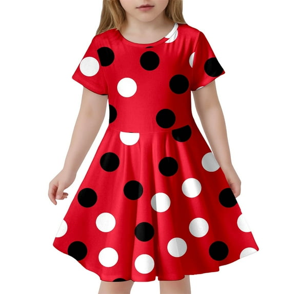 Angala Children's Fashion Polka Dot Print Slim Short Sleeved Dress (4 13 Years) Beautiful Casual Cozy Girl's Dress 10-13 Years