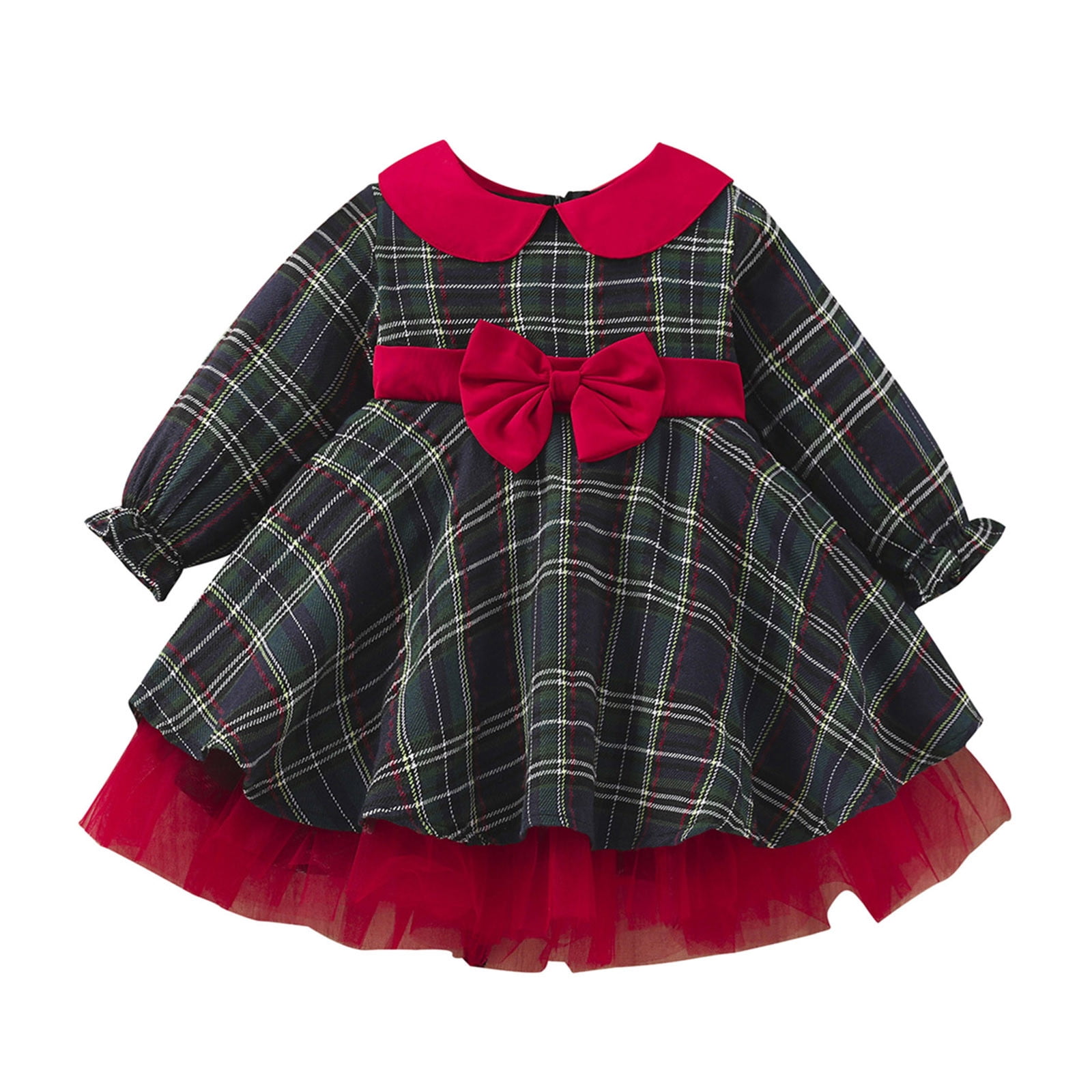 Children's Christmas Plaid Long Sleeve Dress