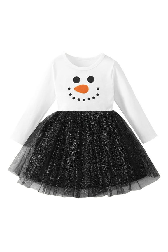 Christmas Toddler Girls Long Sleeve Christmas Snowman Prints Princess Dress Clothes Beautiful Cute Girls Dress